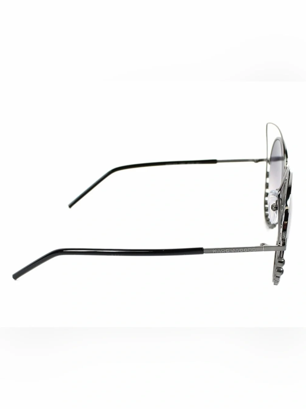 Marc Jacobs | Silver Round Sunglasses w/ Gradient Gray Lenses Black Gems | NWOT - Picture 4 of 9